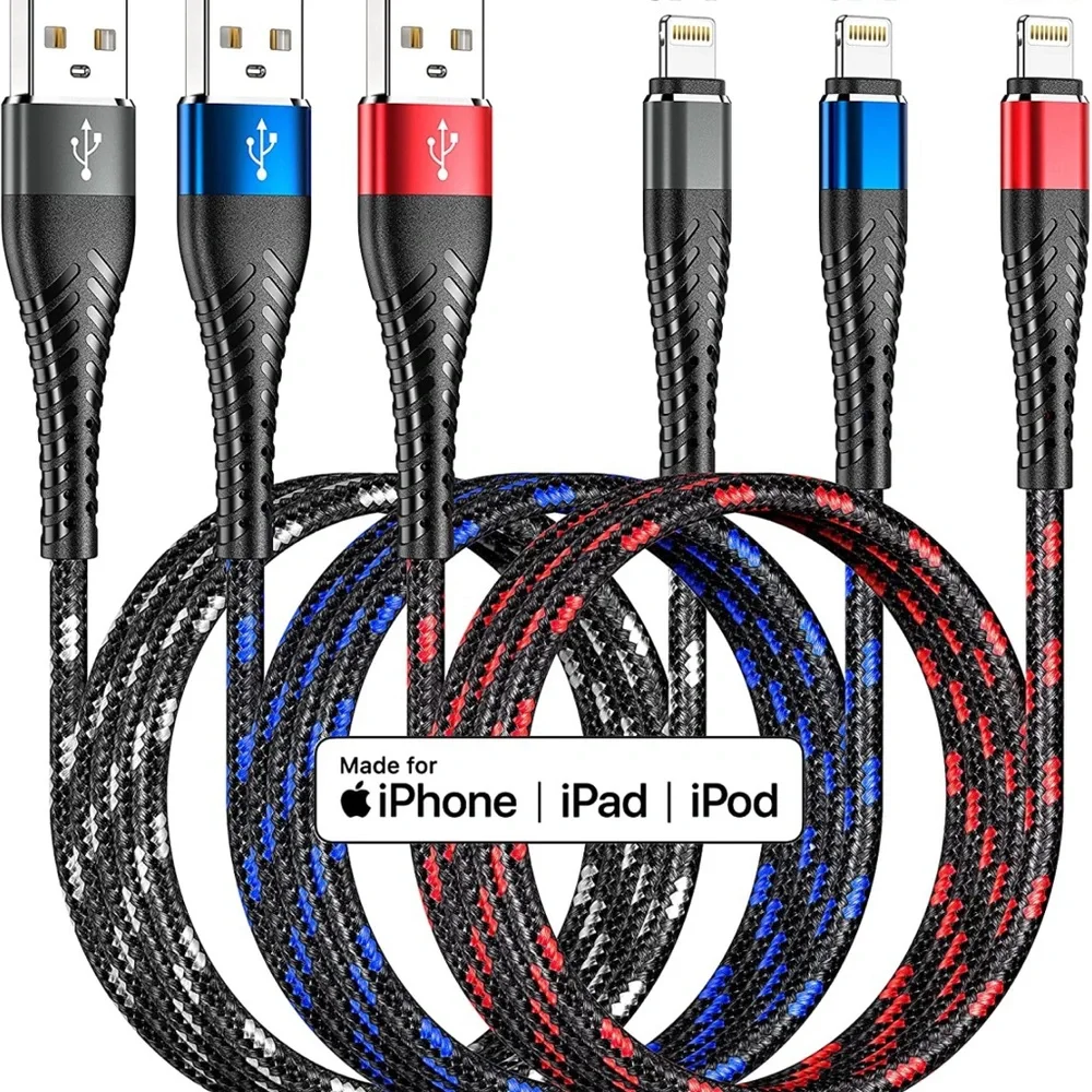 3 Pack 3 Colorful 6FT Lighting Cable [Apple MFi Certified] iPhone Charger Cord
